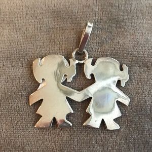 Sterling silver slide- 2 girls